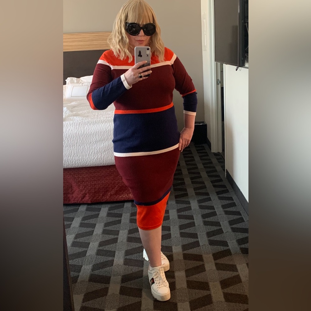 ASOS Midi Dress Ribbed block stripe - Picture 1 of 1